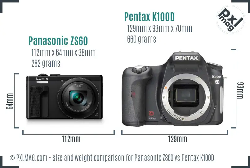 Panasonic ZS60 vs Pentax K100D size comparison