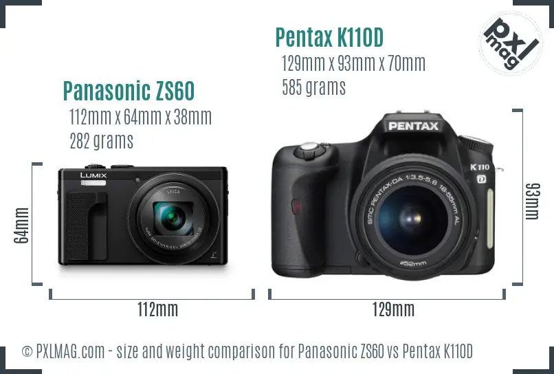 Panasonic ZS60 vs Pentax K110D size comparison