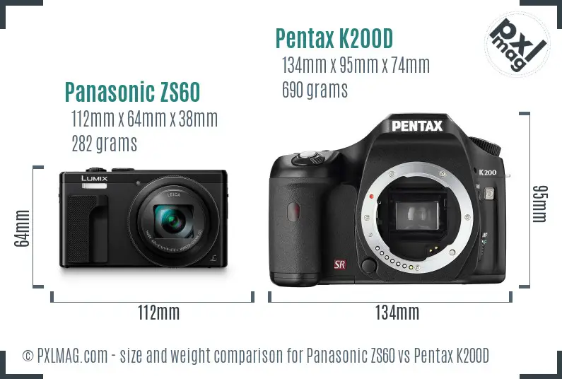 Panasonic ZS60 vs Pentax K200D size comparison