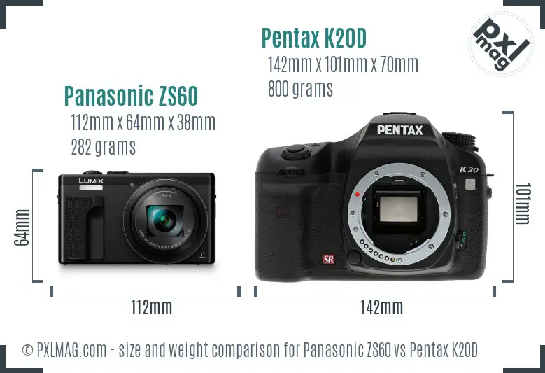 Panasonic ZS60 vs Pentax K20D size comparison