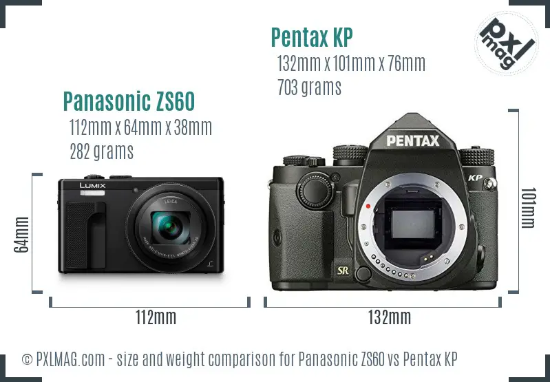 Panasonic ZS60 vs Pentax KP size comparison
