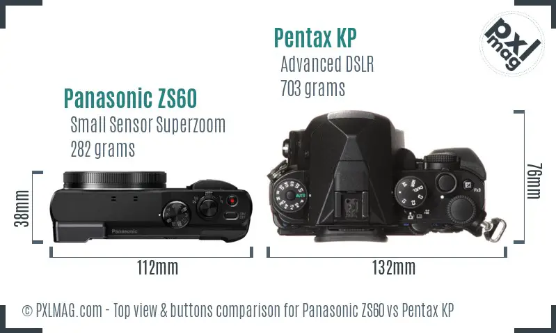 Panasonic ZS60 vs Pentax KP top view buttons comparison