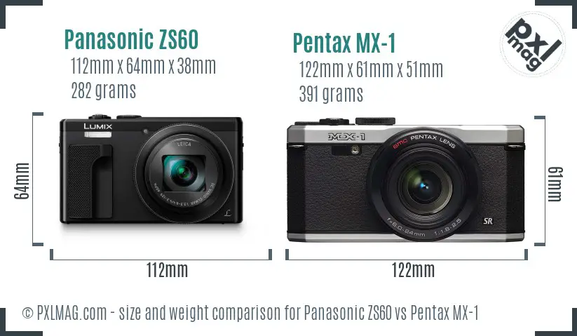 Panasonic ZS60 vs Pentax MX-1 size comparison