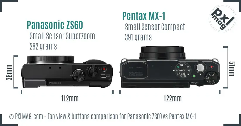Panasonic ZS60 vs Pentax MX-1 top view buttons comparison