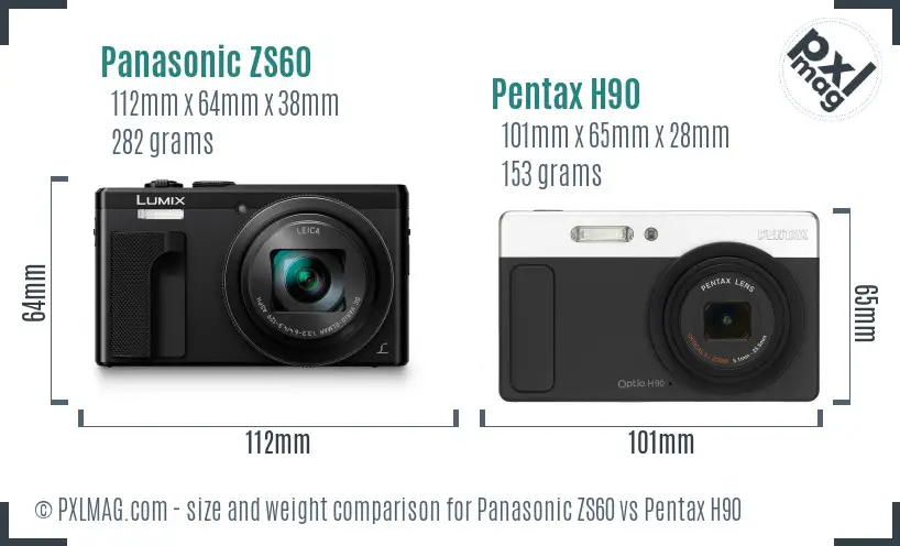 Panasonic ZS60 vs Pentax H90 size comparison
