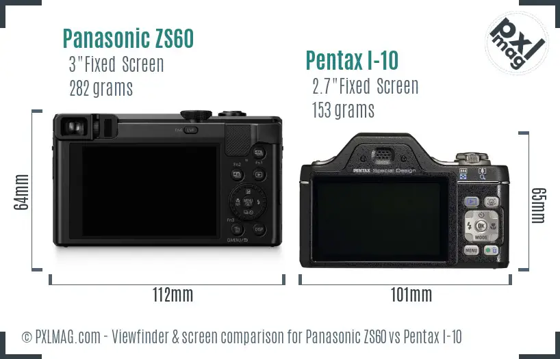 Panasonic ZS60 vs Pentax I-10 Screen and Viewfinder comparison