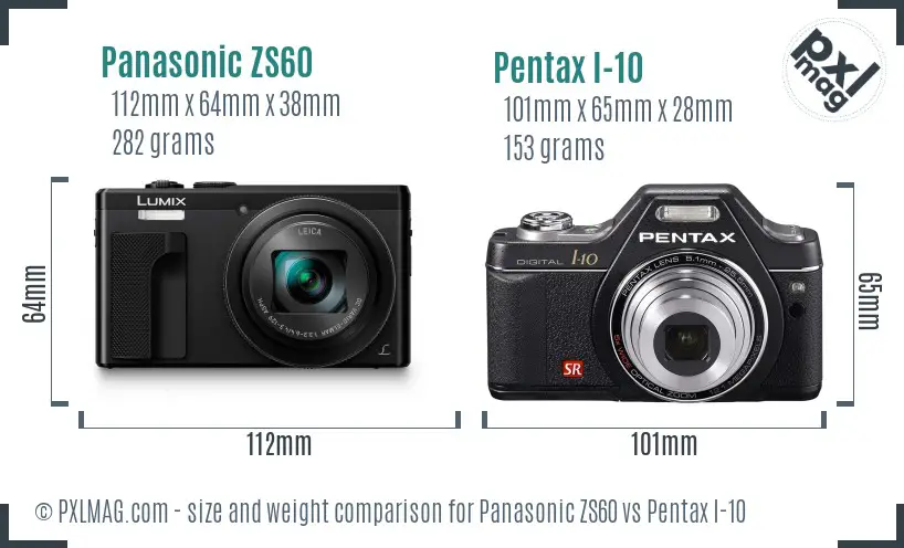 Panasonic ZS60 vs Pentax I-10 size comparison