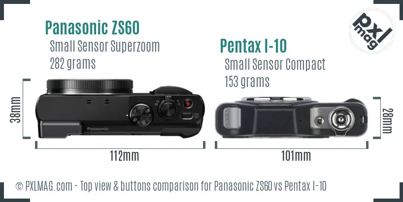 Panasonic ZS60 vs Pentax I-10 top view buttons comparison