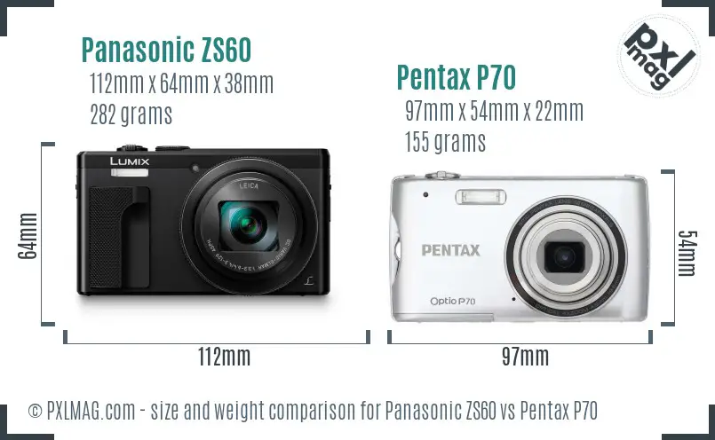 Panasonic ZS60 vs Pentax P70 size comparison