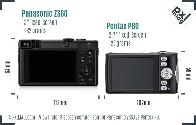 Panasonic ZS60 vs Pentax P80 Screen and Viewfinder comparison