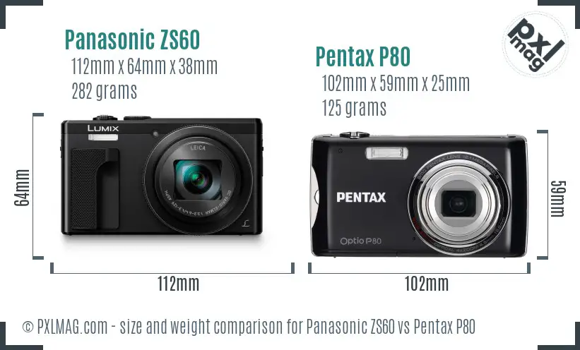 Panasonic ZS60 vs Pentax P80 size comparison