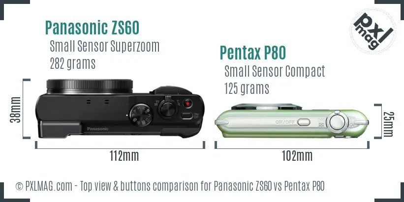 Panasonic ZS60 vs Pentax P80 top view buttons comparison