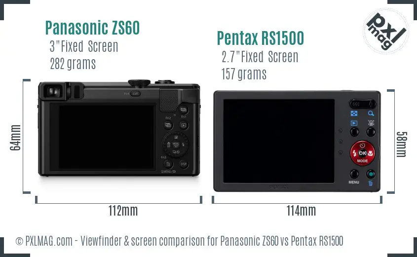 Panasonic ZS60 vs Pentax RS1500 Screen and Viewfinder comparison