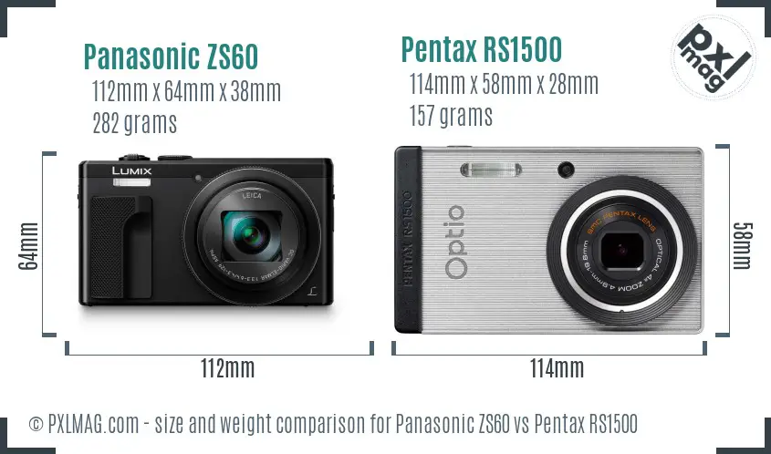 Panasonic ZS60 vs Pentax RS1500 size comparison