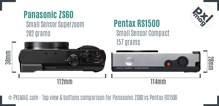 Panasonic ZS60 vs Pentax RS1500 top view buttons comparison