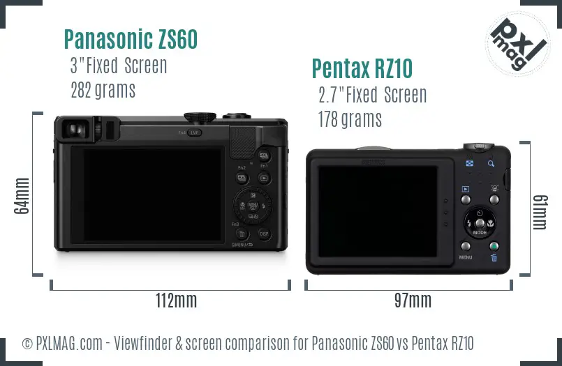 Panasonic ZS60 vs Pentax RZ10 Screen and Viewfinder comparison
