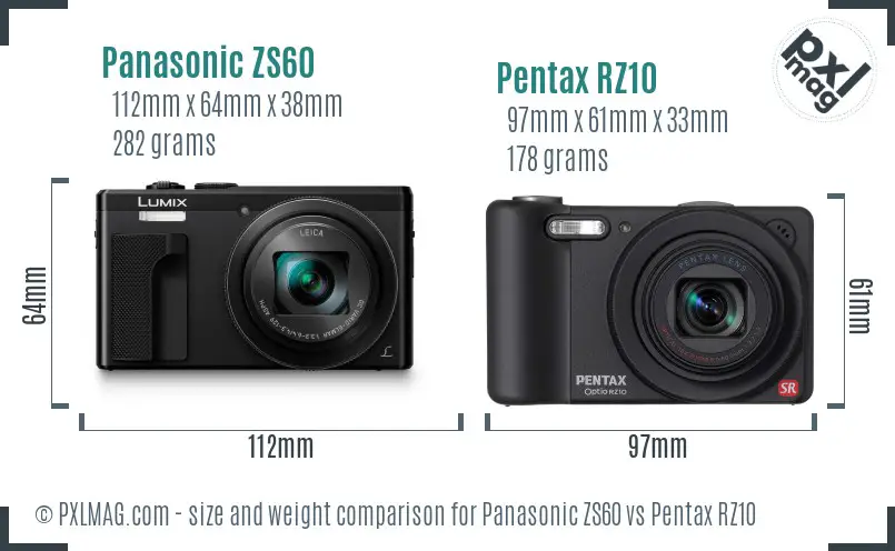 Panasonic ZS60 vs Pentax RZ10 size comparison