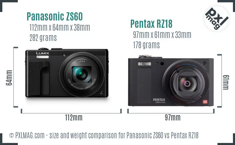 Panasonic ZS60 vs Pentax RZ18 size comparison