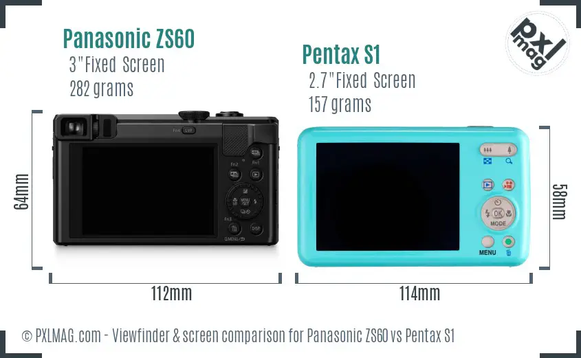 Panasonic ZS60 vs Pentax S1 Screen and Viewfinder comparison