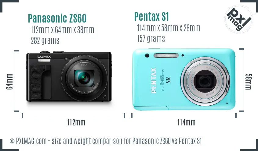 Panasonic ZS60 vs Pentax S1 size comparison