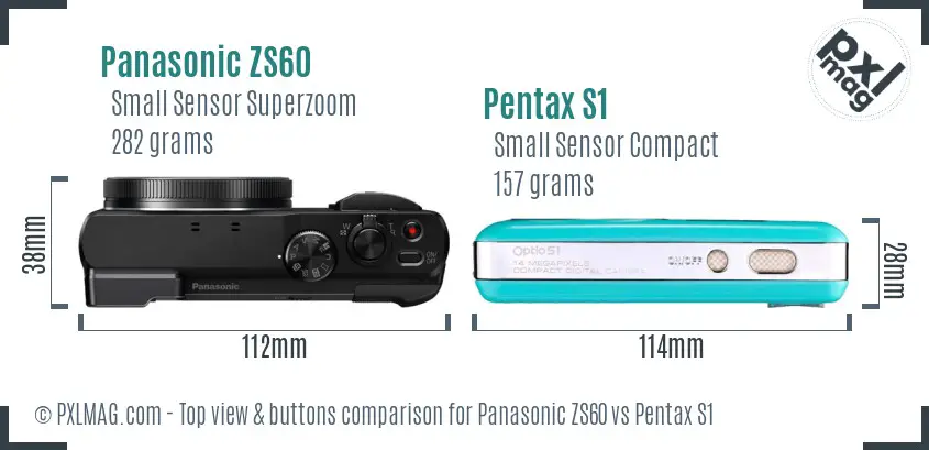 Panasonic ZS60 vs Pentax S1 top view buttons comparison
