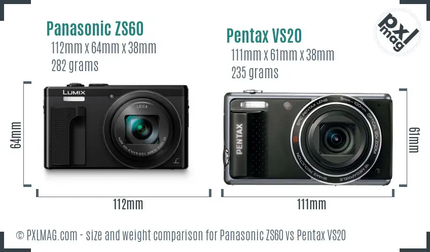 Panasonic ZS60 vs Pentax VS20 size comparison