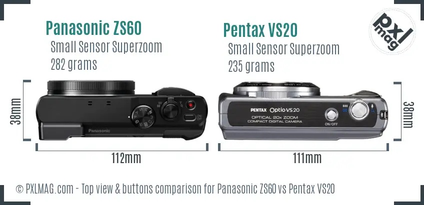 Panasonic ZS60 vs Pentax VS20 top view buttons comparison