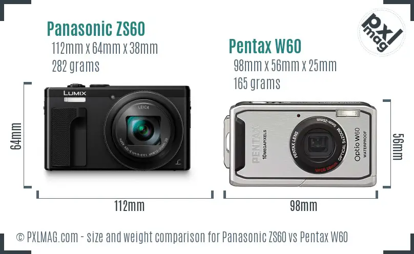 Panasonic ZS60 vs Pentax W60 size comparison