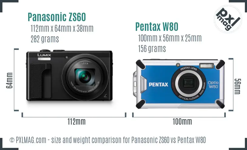 Panasonic ZS60 vs Pentax W80 size comparison