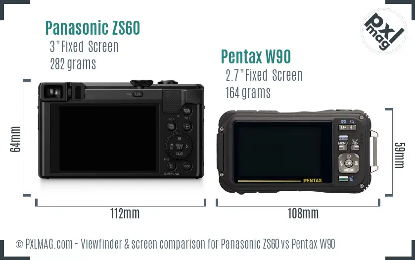 Panasonic ZS60 vs Pentax W90 Screen and Viewfinder comparison