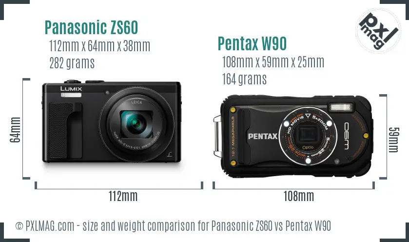 Panasonic ZS60 vs Pentax W90 size comparison