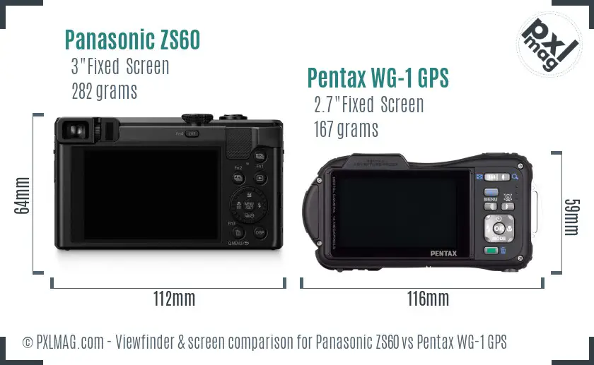 Panasonic ZS60 vs Pentax WG-1 GPS Screen and Viewfinder comparison