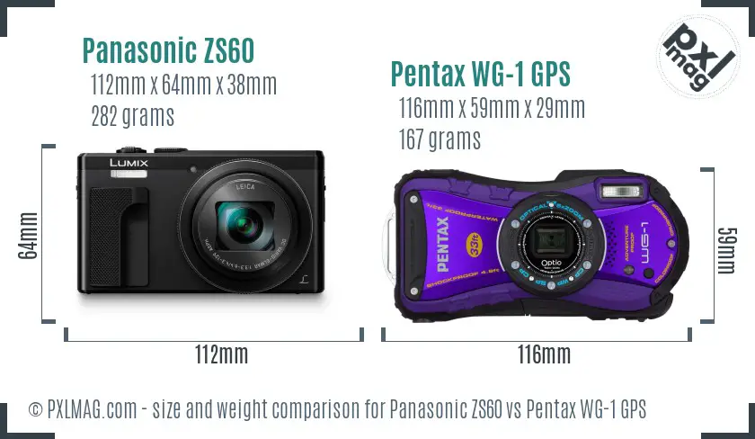 Panasonic ZS60 vs Pentax WG-1 GPS size comparison