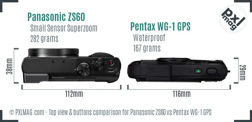Panasonic ZS60 vs Pentax WG-1 GPS top view buttons comparison