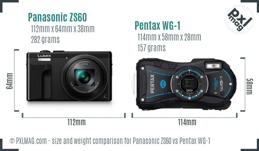 Panasonic ZS60 vs Pentax WG-1 size comparison