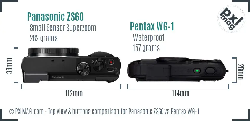 Panasonic ZS60 vs Pentax WG-1 top view buttons comparison