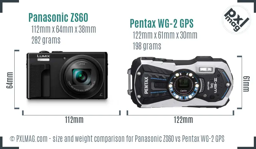 Panasonic ZS60 vs Pentax WG-2 GPS size comparison