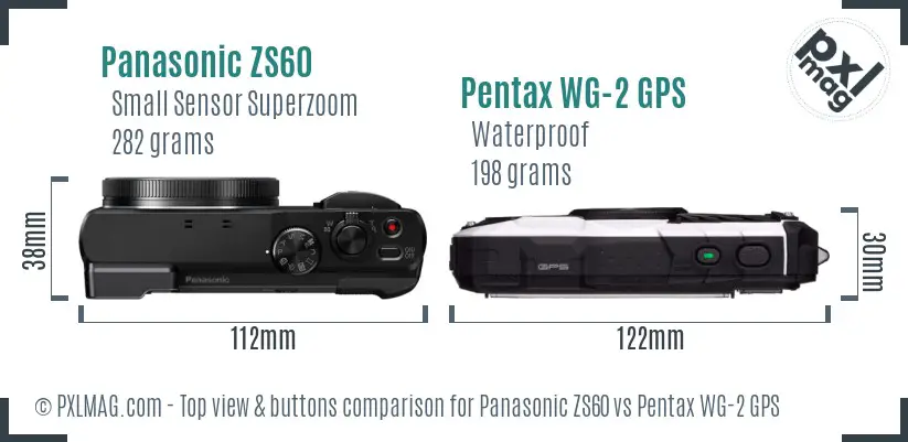 Panasonic ZS60 vs Pentax WG-2 GPS top view buttons comparison