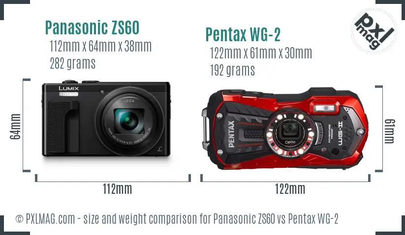 Panasonic ZS60 vs Pentax WG-2 size comparison