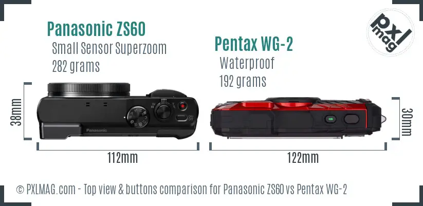 Panasonic ZS60 vs Pentax WG-2 top view buttons comparison