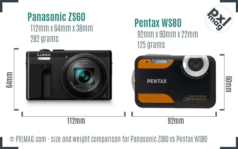 Panasonic ZS60 vs Pentax WS80 size comparison