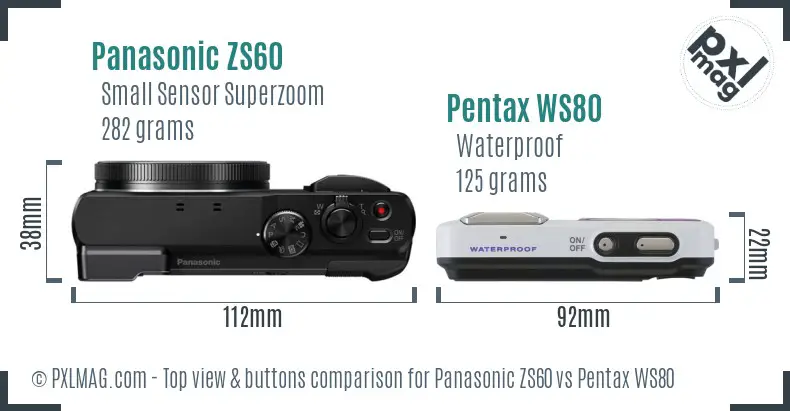 Panasonic ZS60 vs Pentax WS80 top view buttons comparison