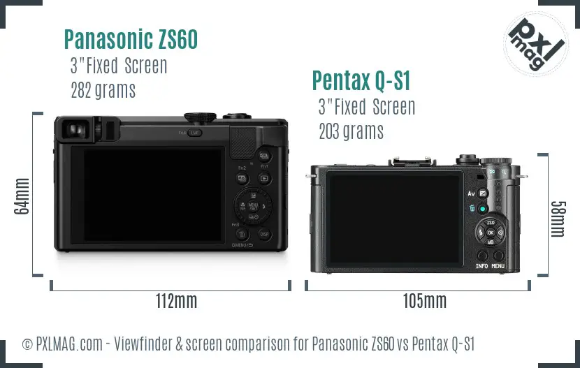 Panasonic ZS60 vs Pentax Q-S1 Screen and Viewfinder comparison