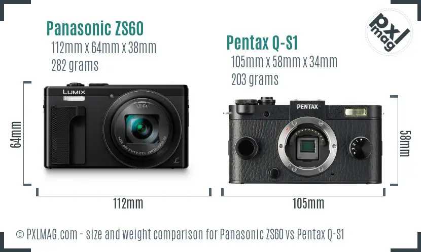 Panasonic ZS60 vs Pentax Q-S1 size comparison