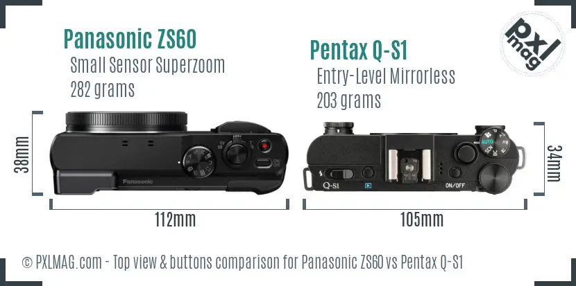 Panasonic ZS60 vs Pentax Q-S1 top view buttons comparison
