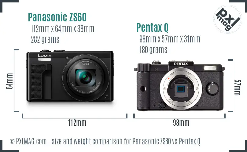 Panasonic ZS60 vs Pentax Q size comparison