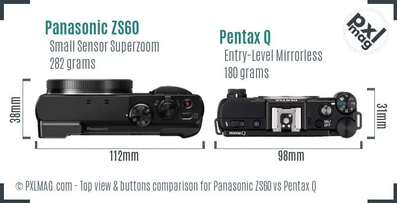 Panasonic ZS60 vs Pentax Q top view buttons comparison