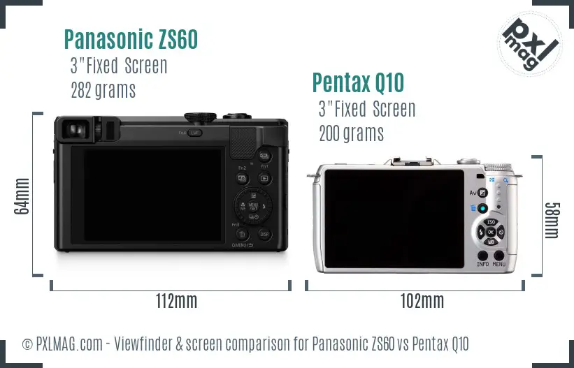 Panasonic ZS60 vs Pentax Q10 Screen and Viewfinder comparison