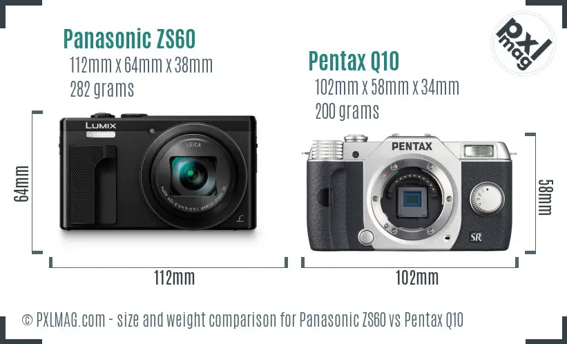 Panasonic ZS60 vs Pentax Q10 size comparison