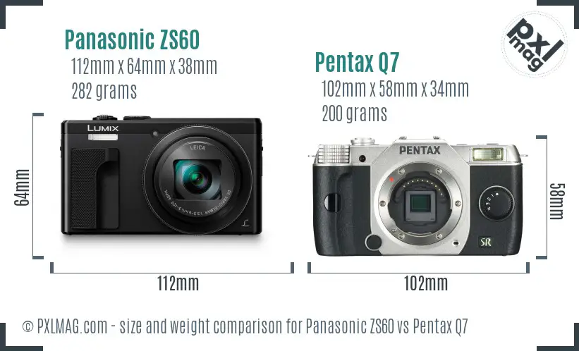Panasonic ZS60 vs Pentax Q7 size comparison